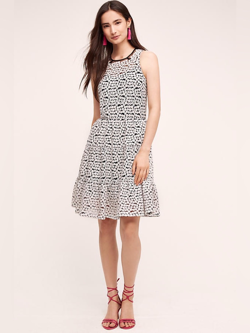 Erin Fetherston Anthropologie White Daisy Flare Dress Size 0 Sheer Embroidery